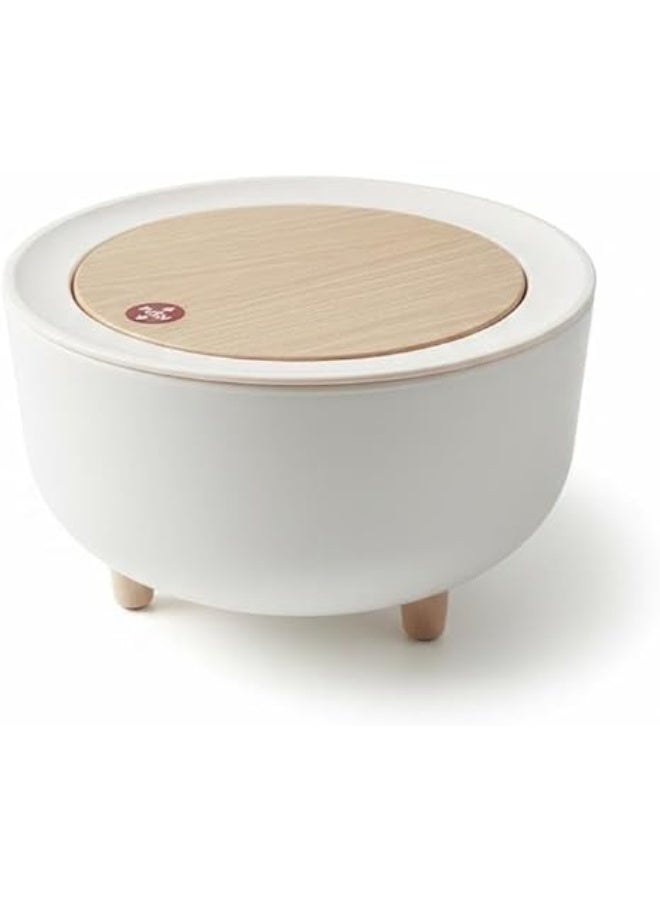 Spaceshoop Modern Round Desktop Trash can Storage Box with Wooden Lid and Legs Decorative Organizer for Home and Office - Image 1